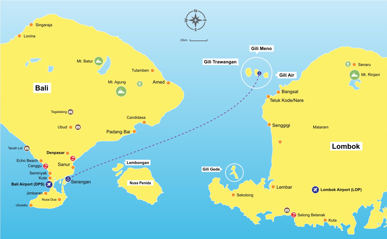 Serangan to Gili Meno map