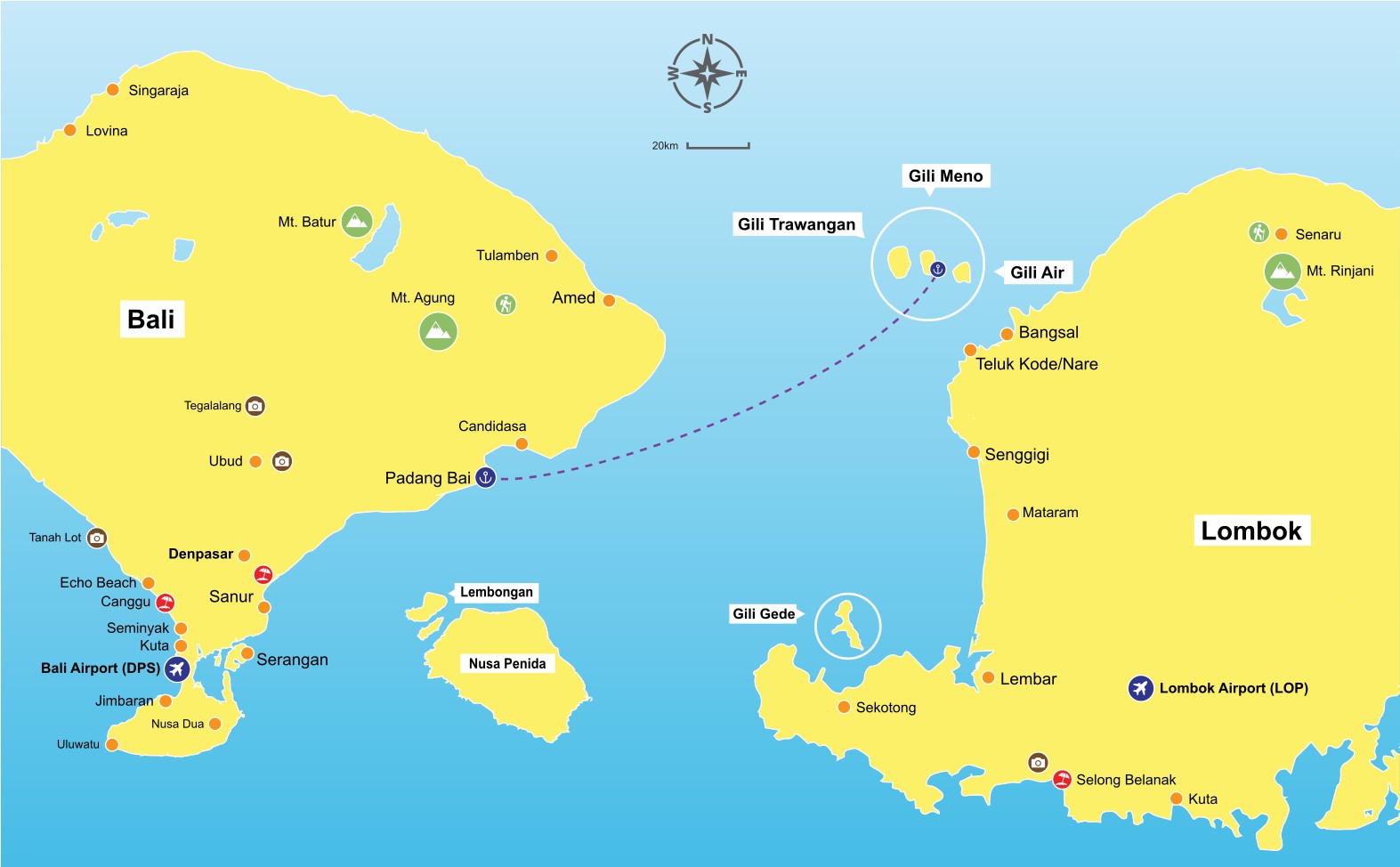 Padang Bai to Gili Meno map