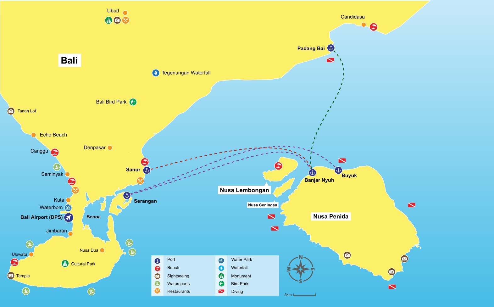 Bali to Nusa Penida ferry routes map