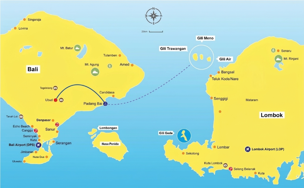ubud to Gili Islands map
