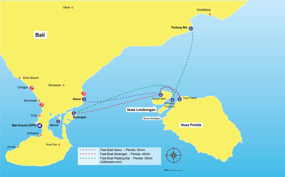 Bali to Nusa Penida boat routes map