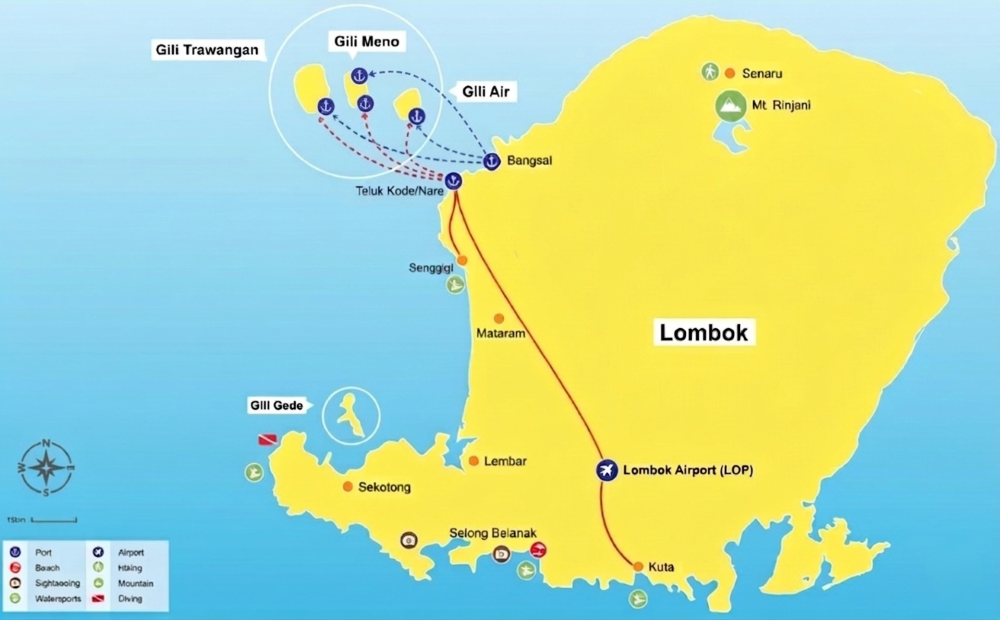 Lombok to gili map