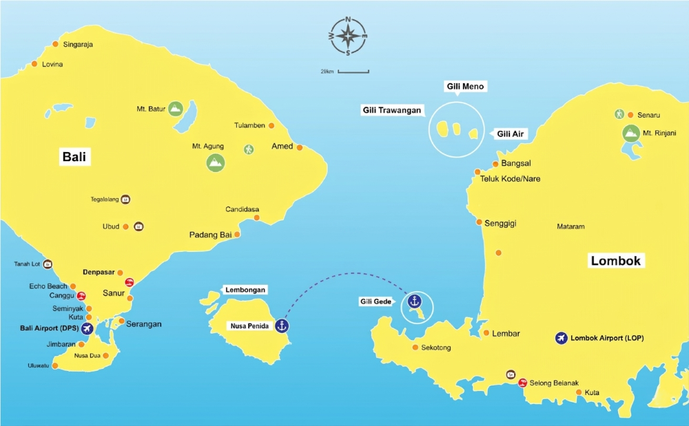 Nusa Penida to Gili Gede map