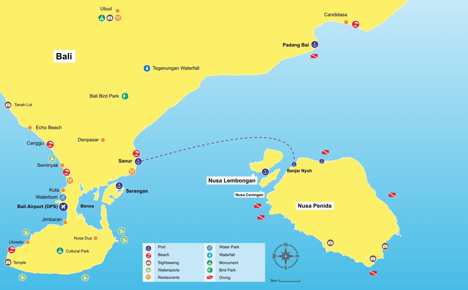 Sanur to Nusa Penida map