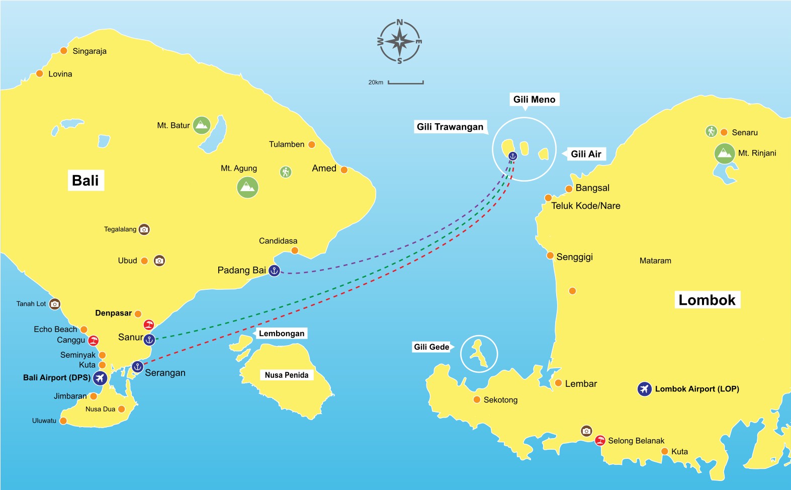 Bali to Gili Trawangan map